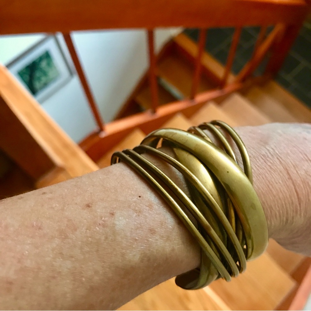 Vintage Clarke V. Carmen Signed Brass Cuff Bracelet, Mid-Century Modern